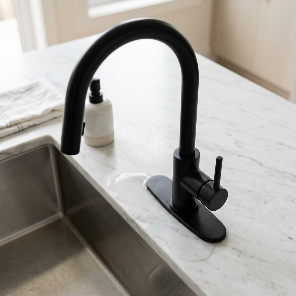 Leaking white PVC P-trap underneath kitchen sink